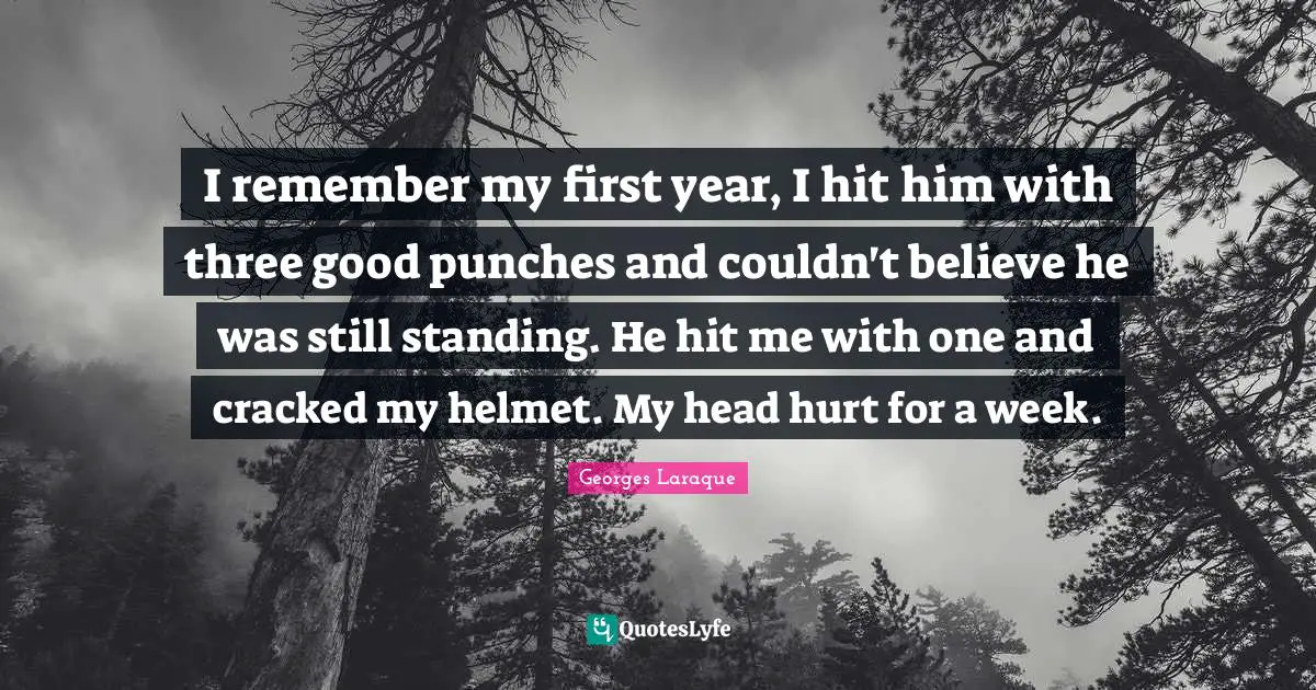 I remember my first year, I hit him with three good punches and couldn't believe he was still standing. He hit me with one and cracked my helmet. My head hurt for a week.