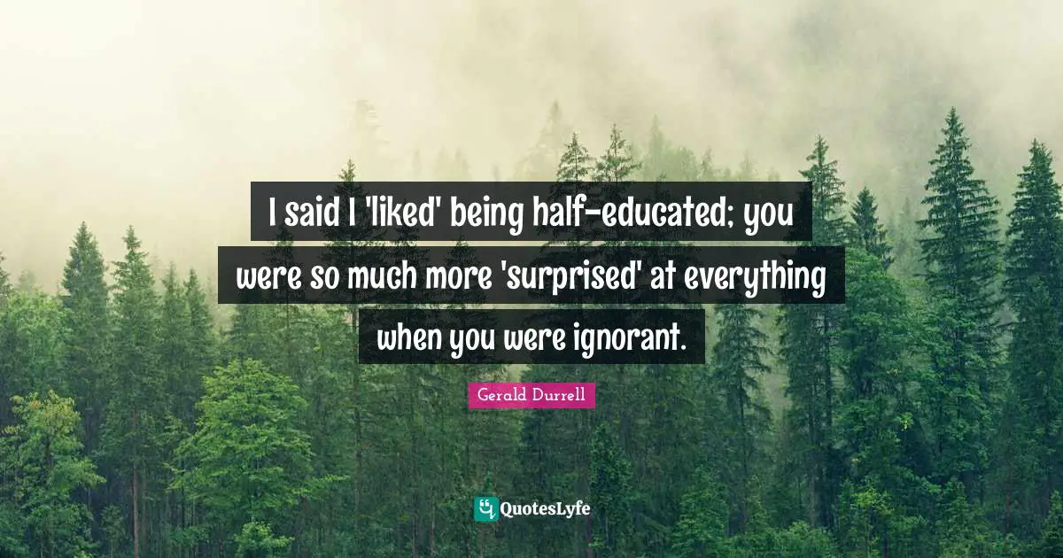 I said I 'liked' being half-educated; you were so much more 'surprised' at everything when you were ignorant.