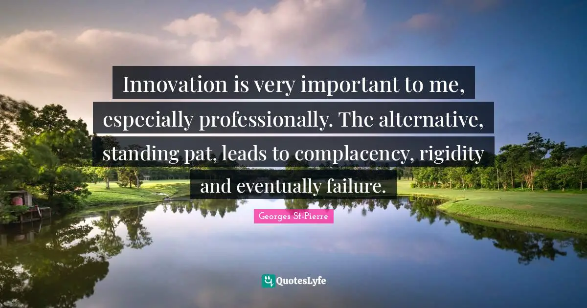 Georges St-Pierre Quotes: "Innovation is very important to me, especially professionally. The alternative, standing pat, leads to complacency, rigidity and eventually failure."