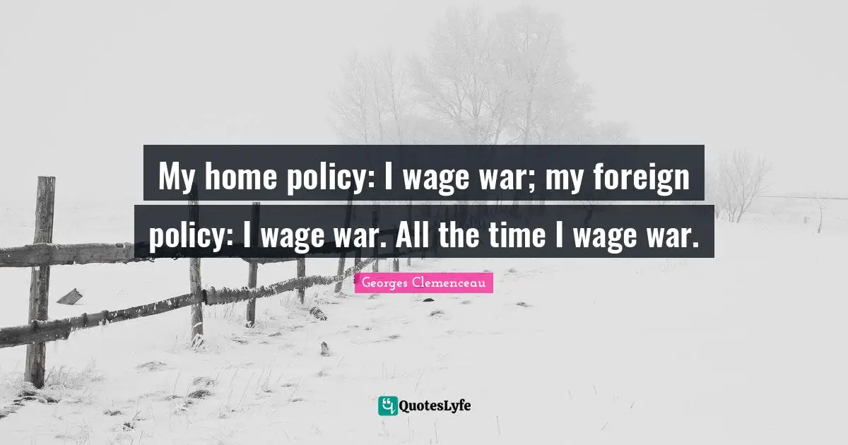 My home policy: I wage war; my foreign policy: I wage war. All the time I wage war.