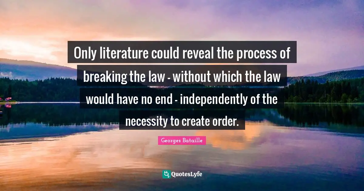 Only literature could reveal the process of breaking the law - without which the law would have no end - independently of the necessity to create order.