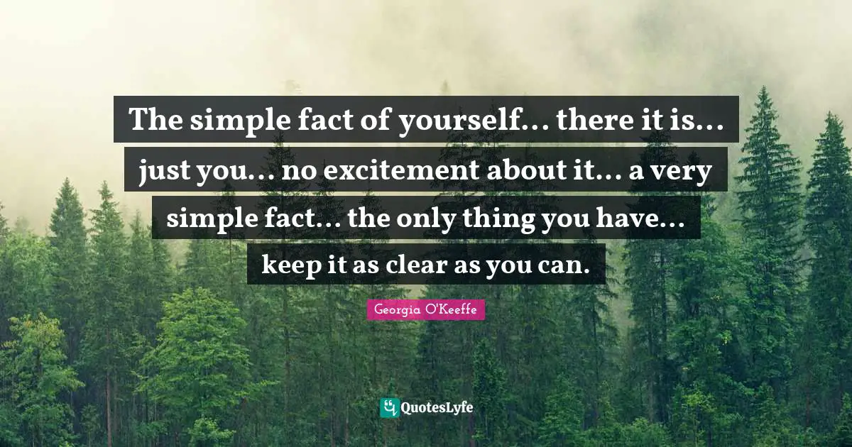 The simple fact of yourself... there it is... just you... no excitement about it... a very simple fact... the only thing you have... keep it as clear as you can.