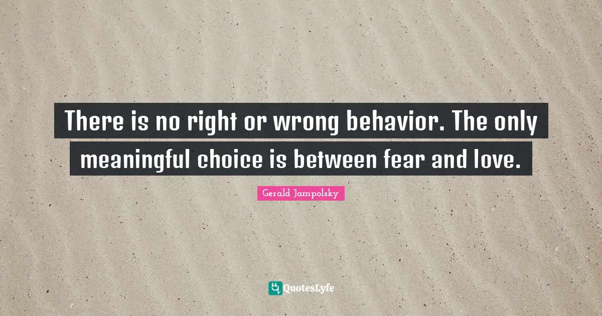 There is no right or wrong behavior. The only meaningful choice is between fear and love.