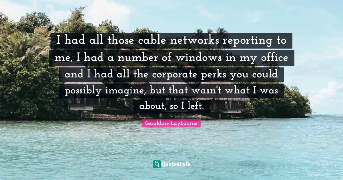 I had all those cable networks reporting to me, I had a number of windows in my office and I had all the corporate perks you could possibly imagine, but that wasn't what I was about, so I left.