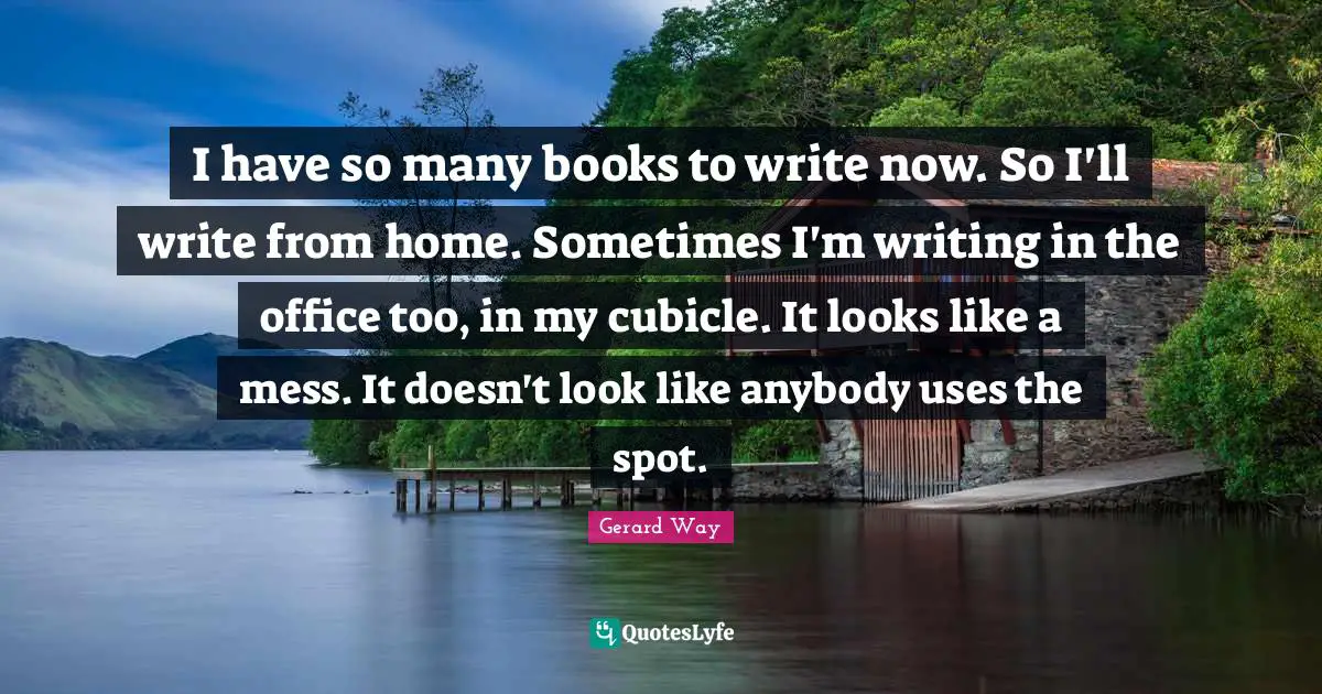 I have so many books to write now. So I'll write from home. Sometimes I'm writing in the office too, in my cubicle. It looks like a mess. It doesn't look like anybody uses the spot.