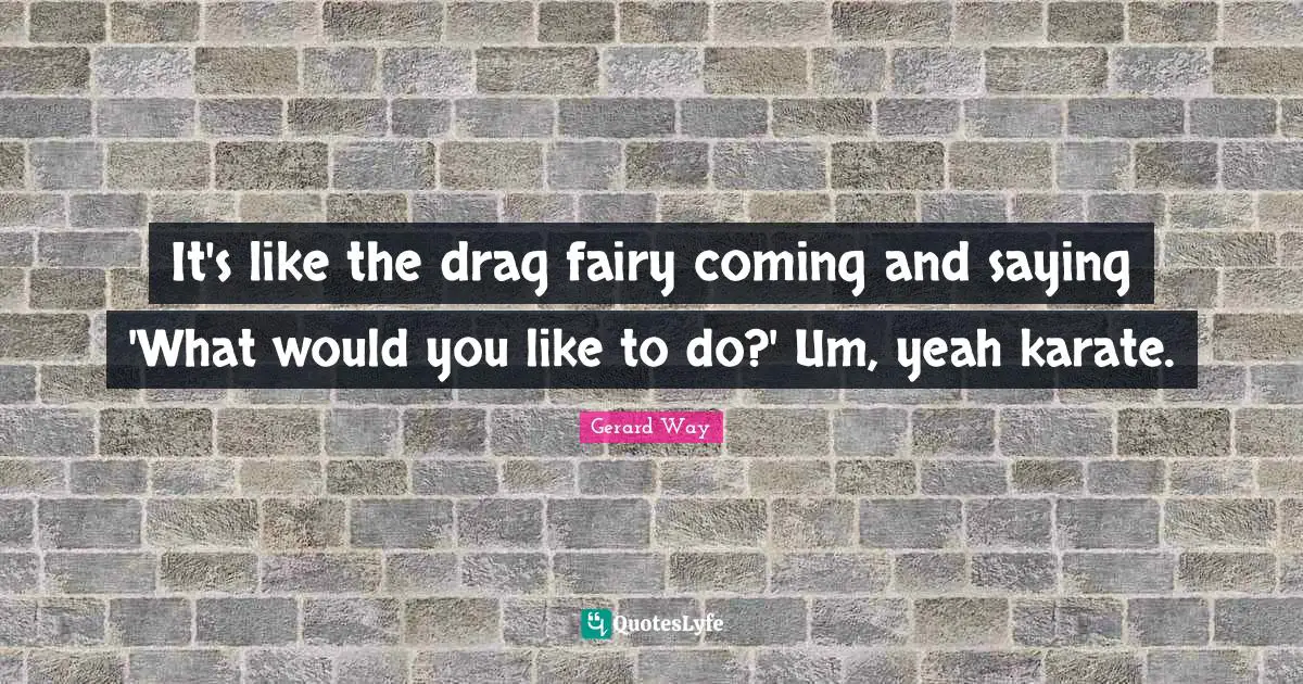 Karate Quotes: "It's like the drag fairy coming and saying 'What would you like to do?' Um, yeah karate."