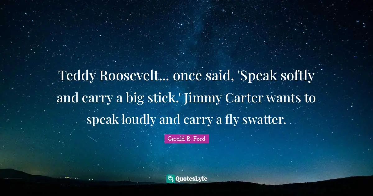 Sticks Quotes: "Teddy Roosevelt... once said, 'Speak softly and carry a big stick.' Jimmy Carter wants to speak loudly and carry a fly swatter."