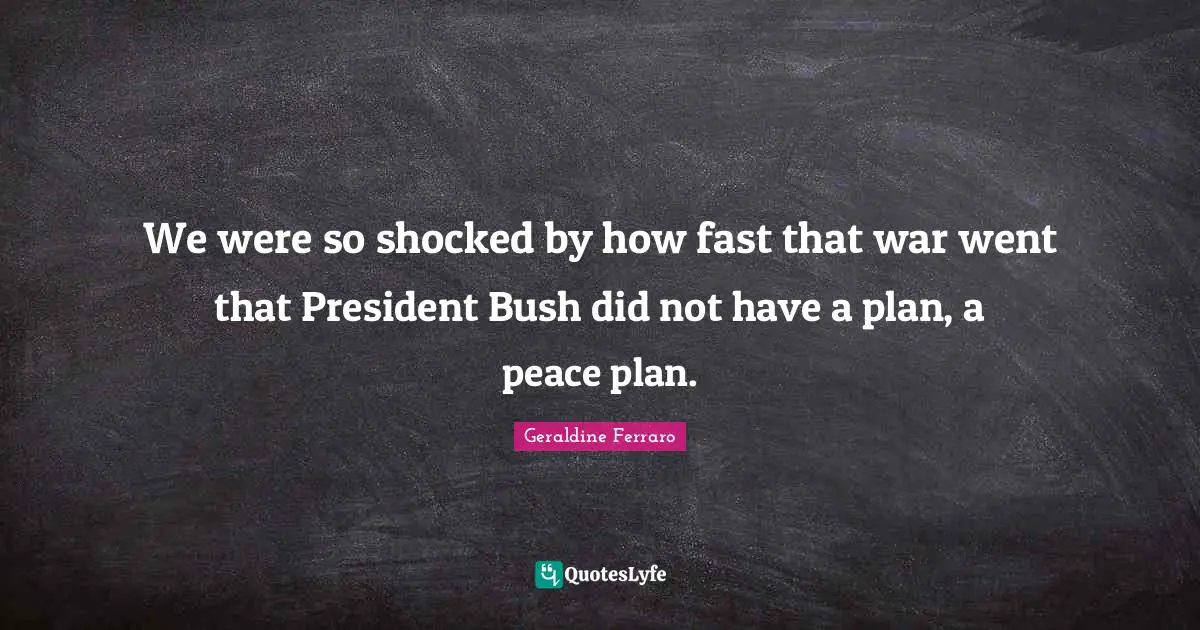 We were so shocked by how fast that war went that President Bush did not have a plan, a peace plan.