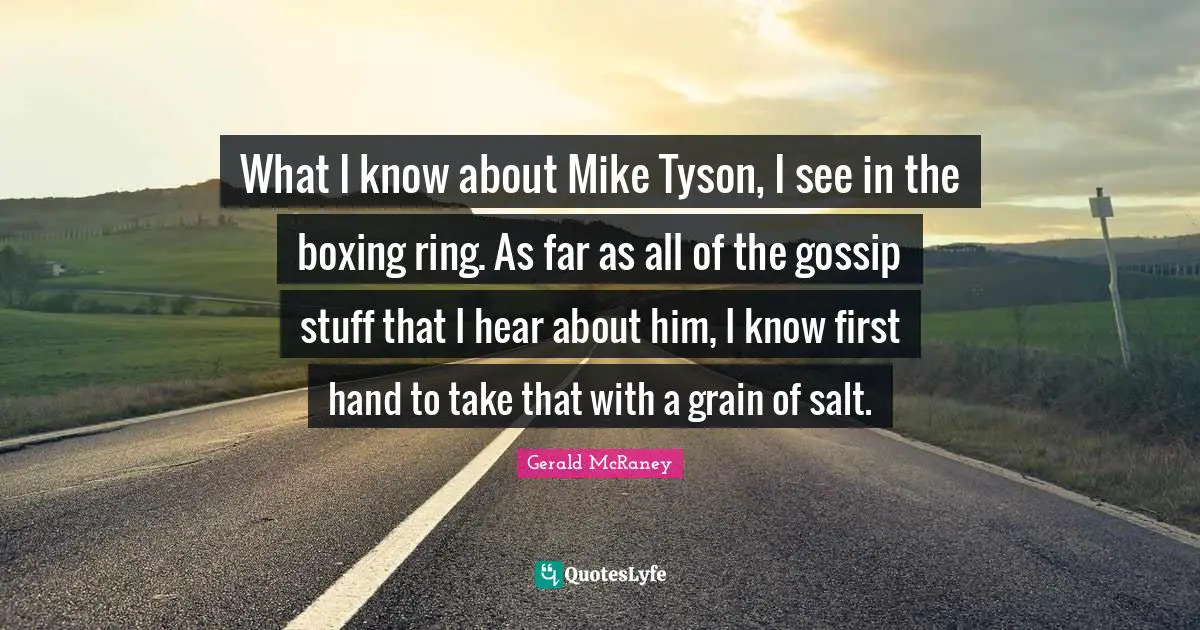 What I know about Mike Tyson, I see in the boxing ring. As far as all of the gossip stuff that I hear about him, I know first hand to take that with a grain of salt.
