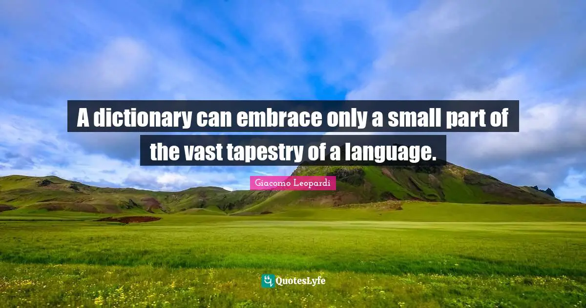 A dictionary can embrace only a small part of the vast tapestry of a language.