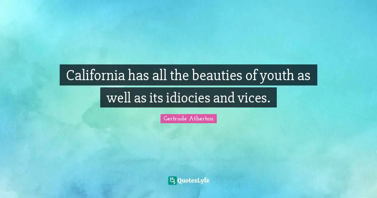 California has all the beauties of youth as well as its idiocies and vices.