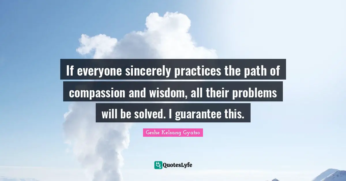 If everyone sincerely practices the path of compassion and wisdom, all their problems will be solved. I guarantee this.