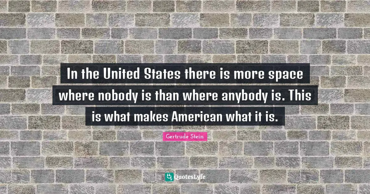 In the United States there is more space where nobody is than where anybody is. This is what makes American what it is.