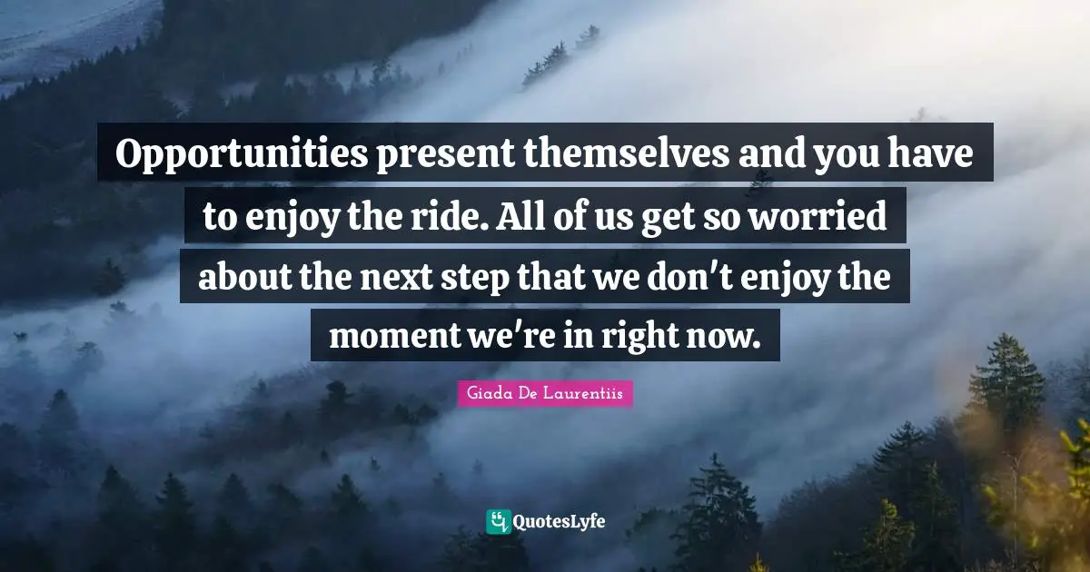 Opportunities present themselves and you have to enjoy the ride. All of us get so worried about the next step that we don't enjoy the moment we're in right now.