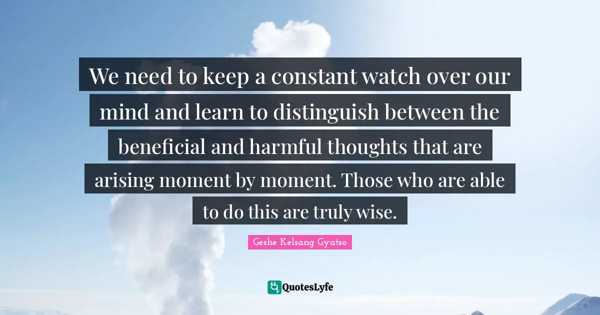 We need to keep a constant watch over our mind and learn to distinguish between the beneficial and harmful thoughts that are arising moment by moment. Those who are able to do this are truly wise.