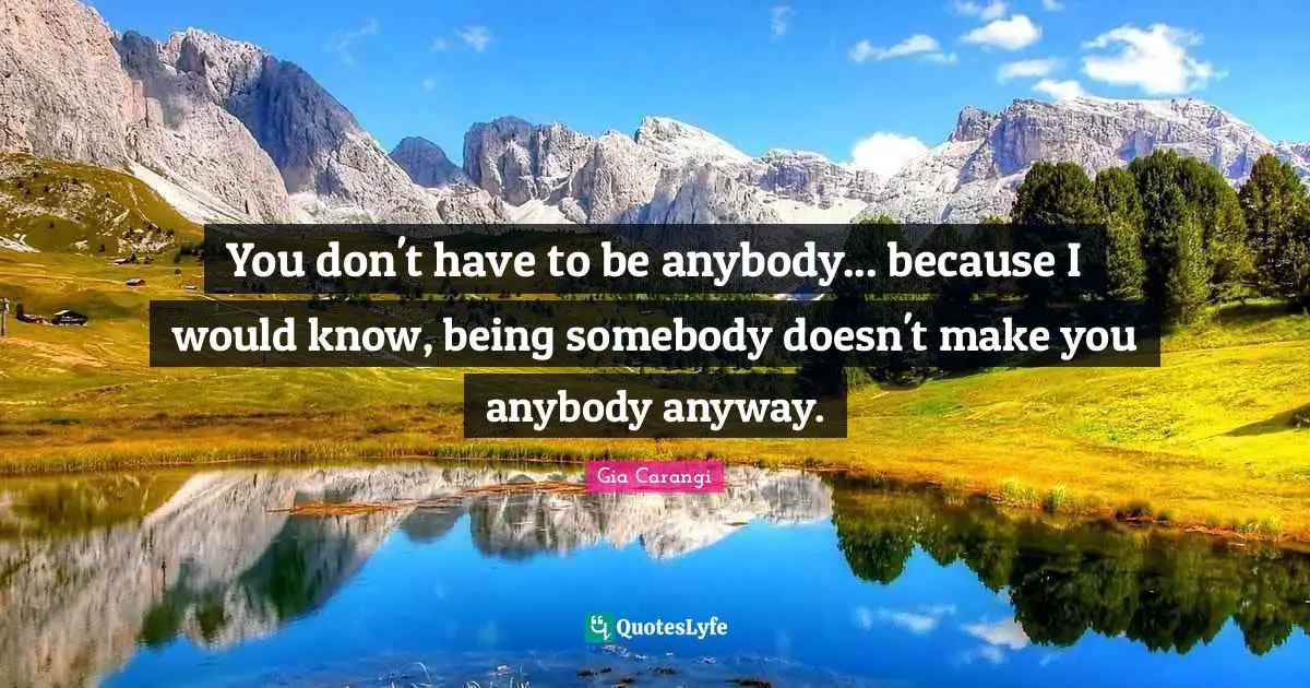 You don't have to be anybody... because I would know, being somebody doesn't make you anybody anyway.