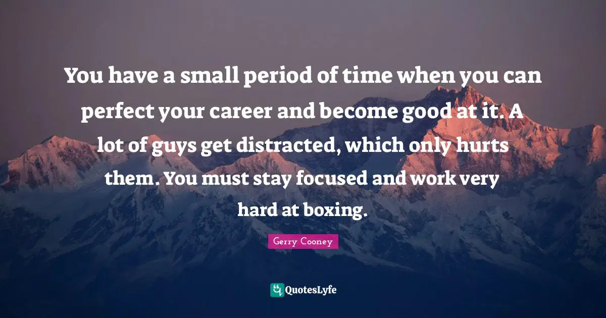 Stay Focused Quotes: "You have a small period of time when you can perfect your career and become good at it. A lot of guys get distracted, which only hurts them. You must stay focused and work very hard at boxing."