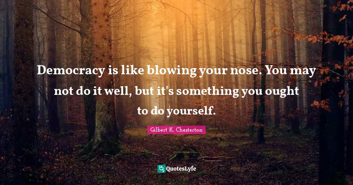 Democracy is like blowing your nose. You may not do it well, but it's something you ought to do yourself.