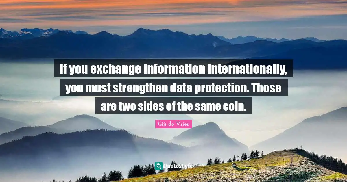 Gijs De Vries Quotes: "If you exchange information internationally, you must strengthen data protection. Those are two sides of the same coin."
