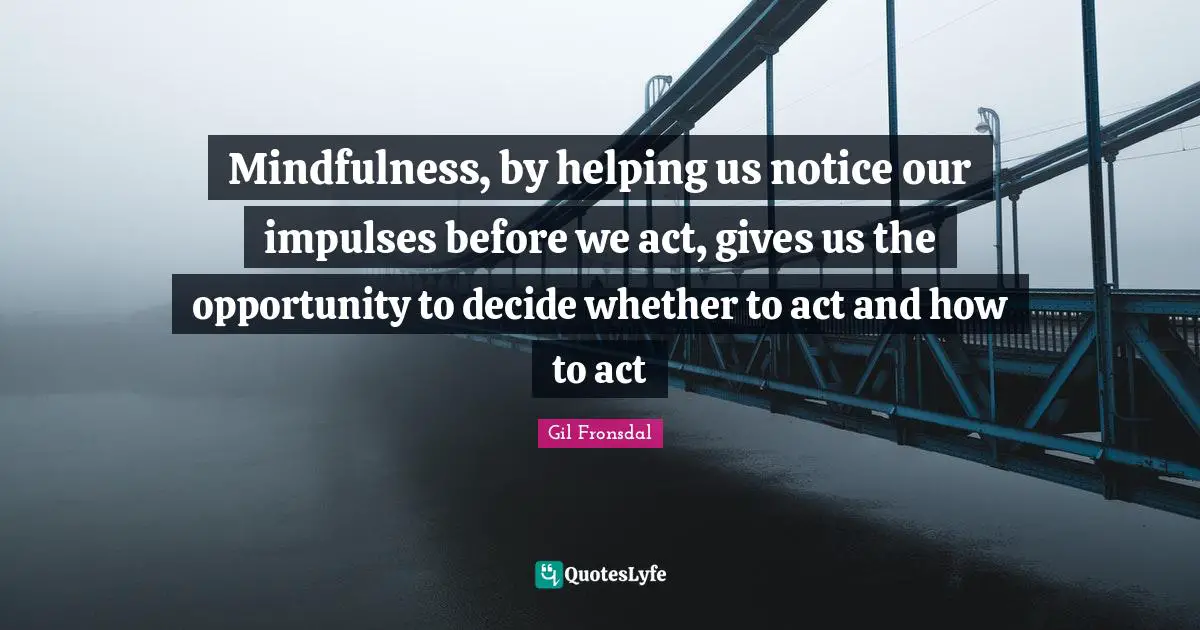 Mindfulness, by helping us notice our impulses before we act, gives us the opportunity to decide whether to act and how to act