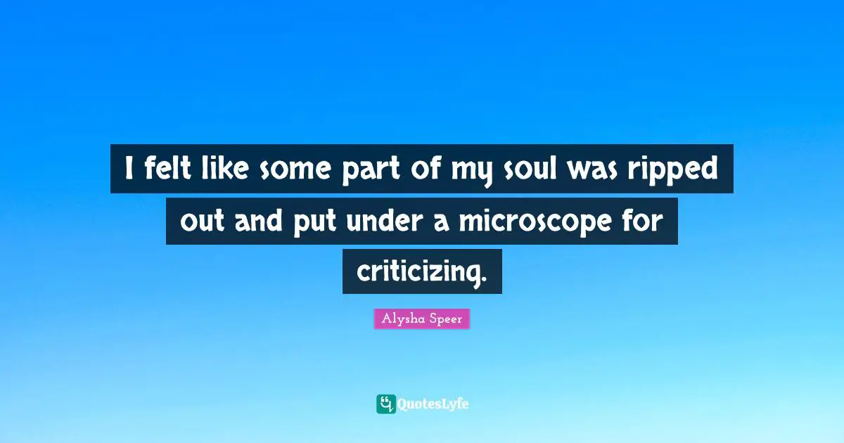 I felt like some part of my soul was ripped out and put under a microscope for criticizing.