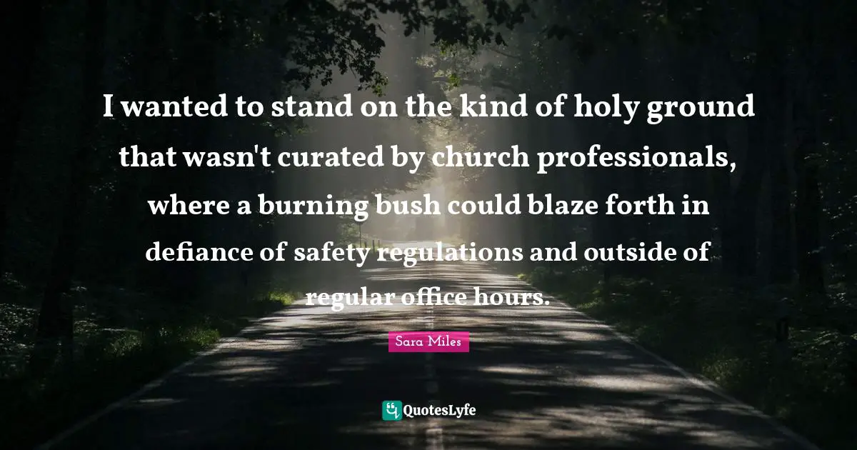 I wanted to stand on the kind of holy ground that wasn't curated by church professionals, where a burning bush could blaze forth in defiance of safety regulations and outside of regular office hours.