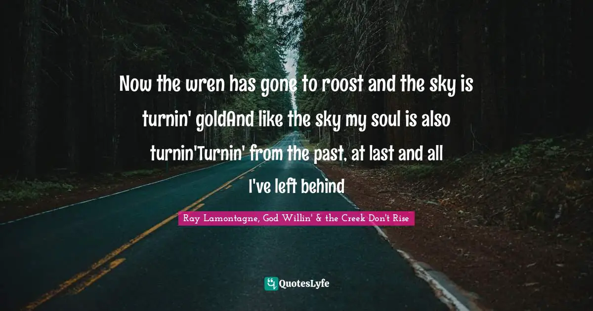 Reflective Quotes: "Now the wren has gone to roost and the sky is turnin' goldAnd like the sky my soul is also turnin'Turnin' from the past, at last and all I've left behind"