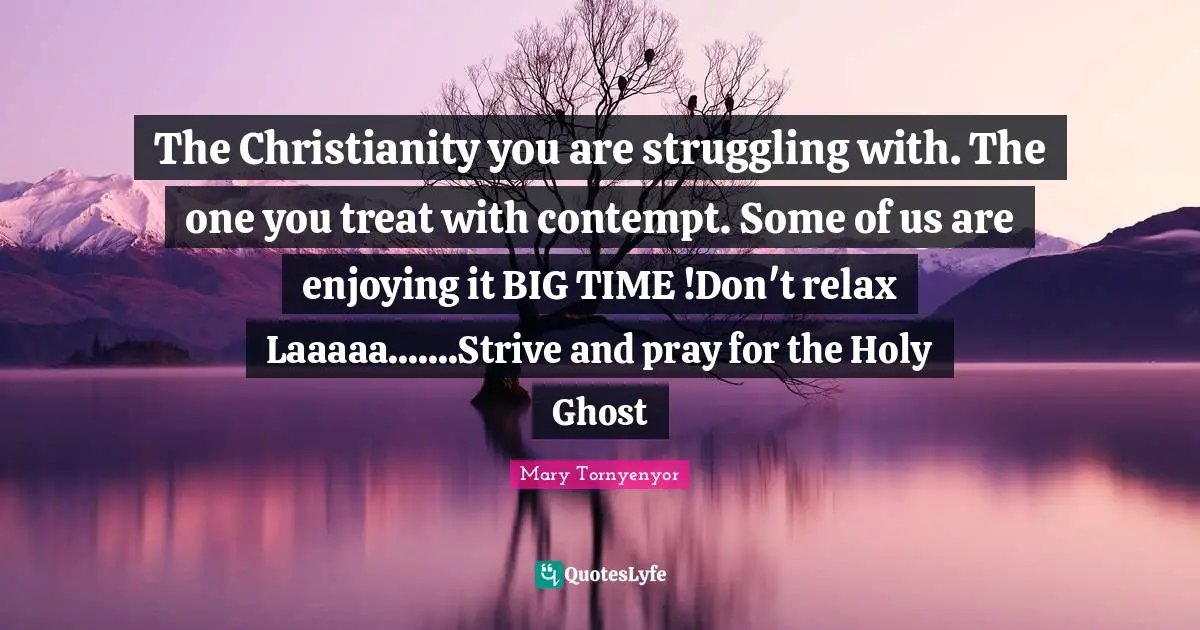 The Christianity you are struggling with. The one you treat with contempt. Some of us are enjoying it BIG TIME !Don't relax Laaaaa.......Strive and pray for the Holy Ghost
