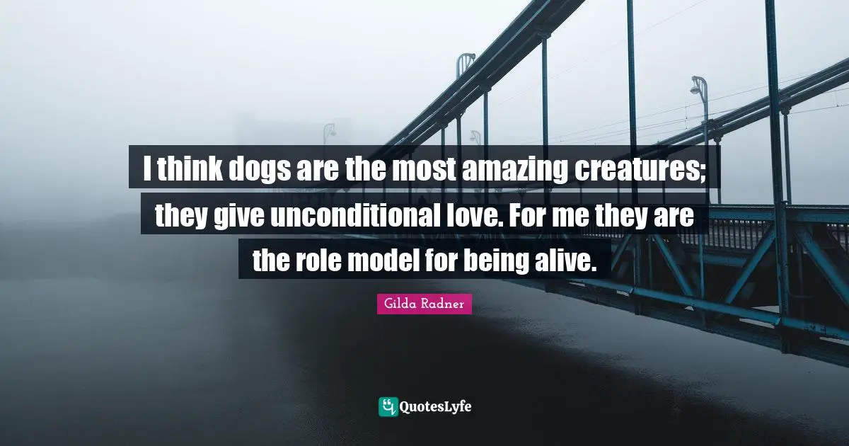 I think dogs are the most amazing creatures; they give unconditional love. For me they are the role model for being alive.