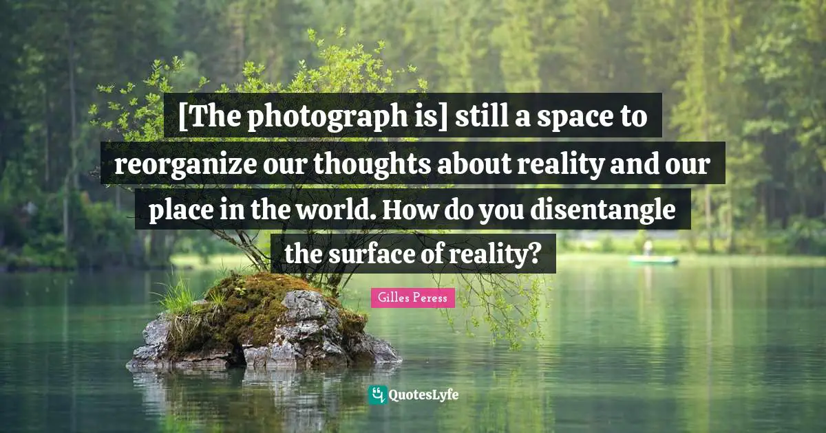 [The photograph is] still a space to reorganize our thoughts about reality and our place in the world. How do you disentangle the surface of reality?