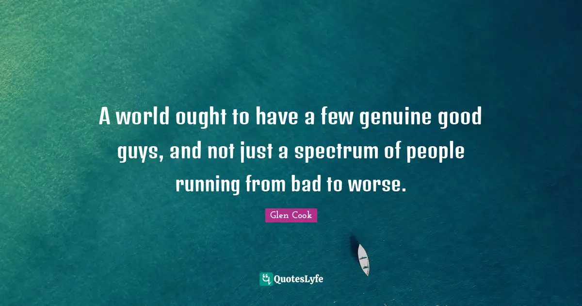 A world ought to have a few genuine good guys, and not just a spectrum of people running from bad to worse.