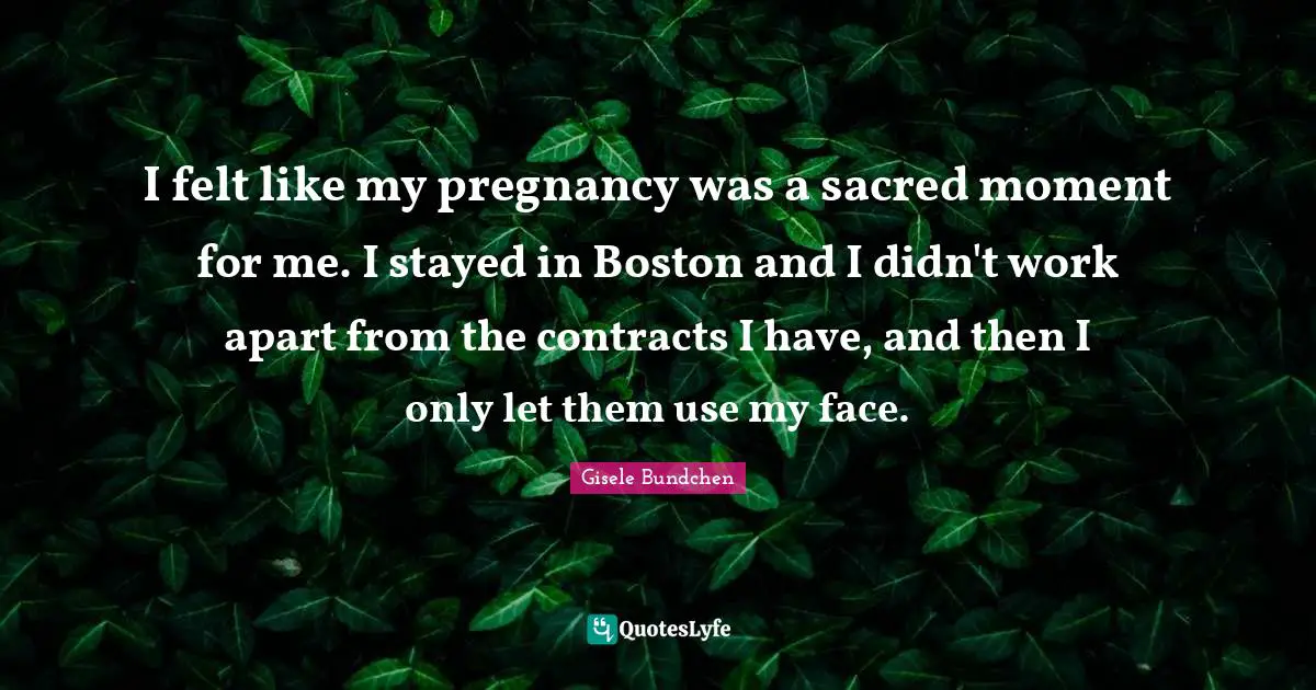 I felt like my pregnancy was a sacred moment for me. I stayed in Boston and I didn't work apart from the contracts I have, and then I only let them use my face.