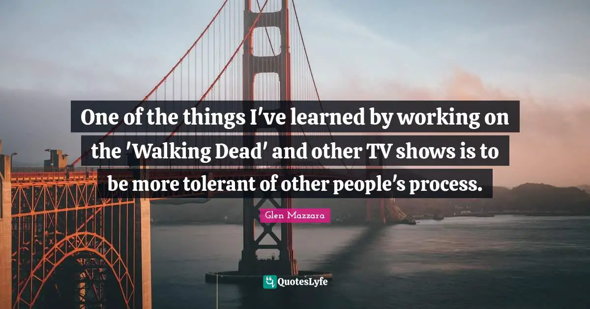 One of the things I've learned by working on the 'Walking Dead' and other TV shows is to be more tolerant of other people's process.