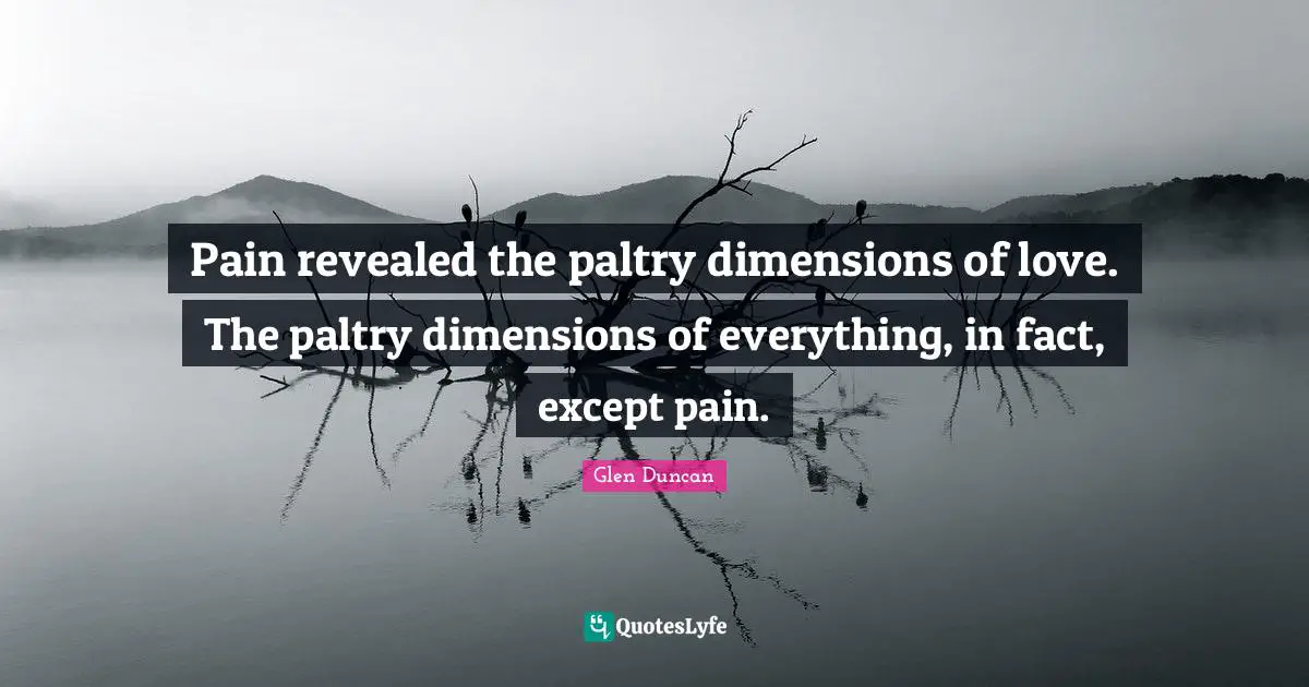 Pain revealed the paltry dimensions of love. The paltry dimensions of everything, in fact, except pain.