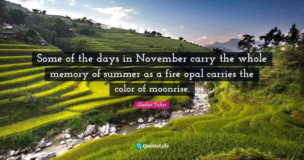 Some of the days in November carry the whole memory of summer as a fire opal carries the color of moonrise.