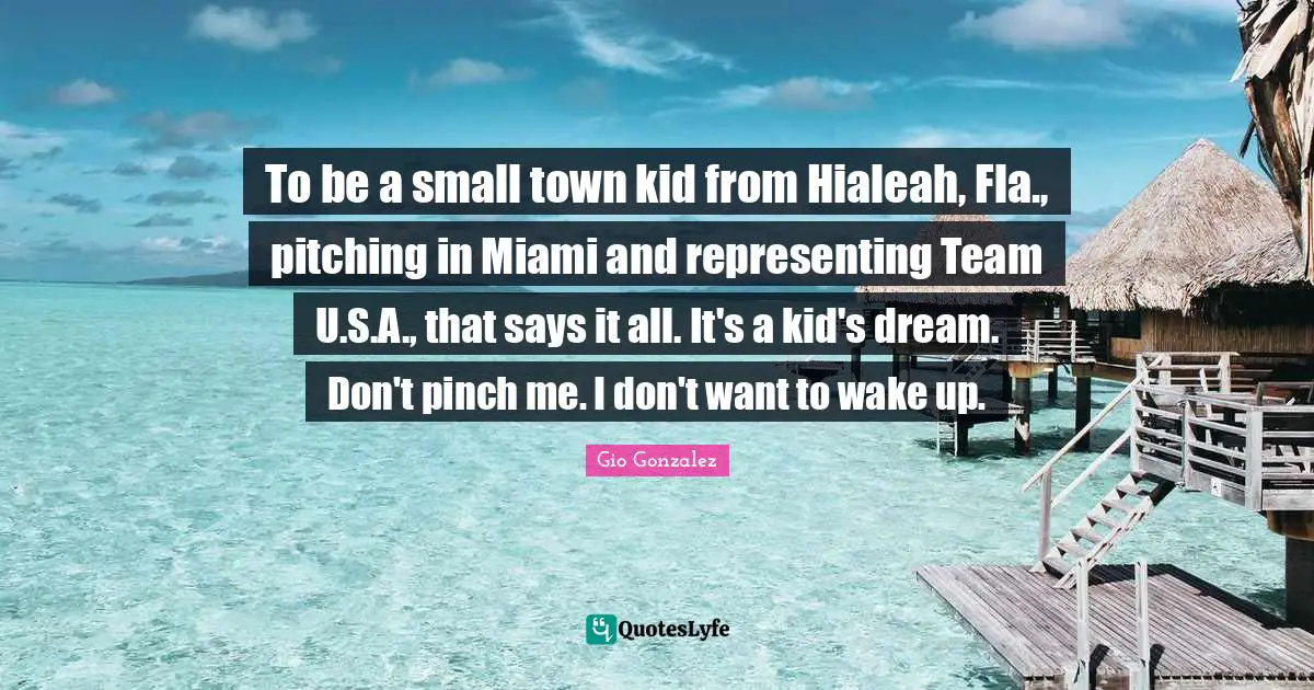 Representing Quotes: "To be a small town kid from Hialeah, Fla., pitching in Miami and representing Team U.S.A., that says it all. It's a kid's dream. Don't pinch me. I don't want to wake up."