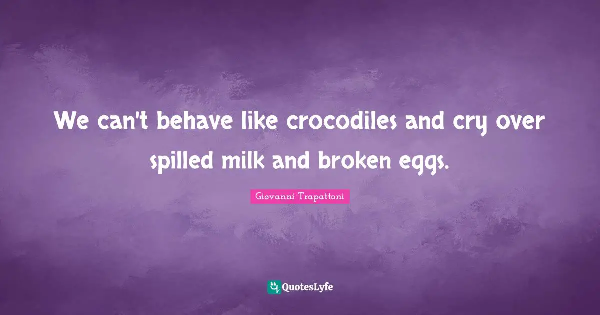 We can't behave like crocodiles and cry over spilled milk and broken eggs.