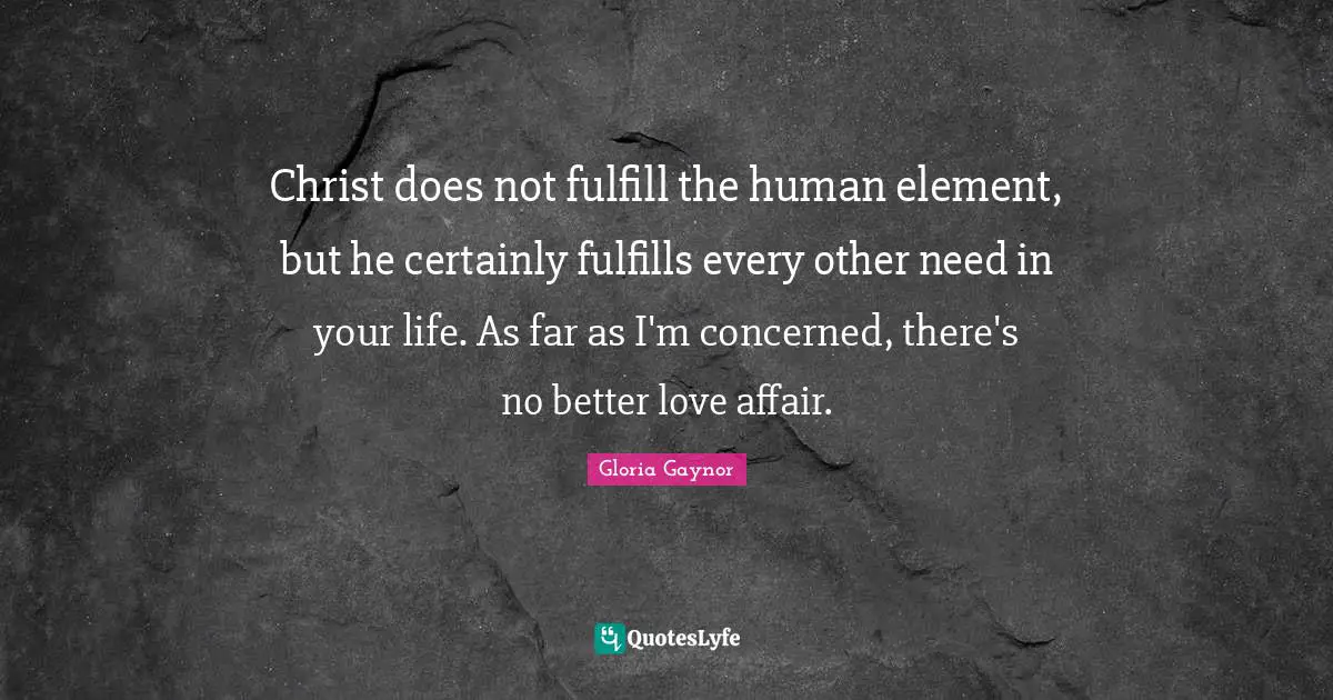 Christ does not fulfill the human element, but he certainly fulfills every other need in your life. As far as I'm concerned, there's no better love affair.