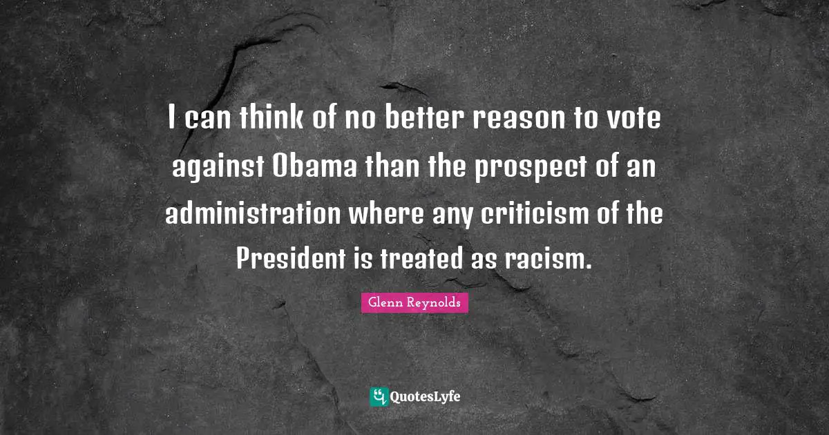 I can think of no better reason to vote against Obama than the prospect of an administration where any criticism of the President is treated as racism.