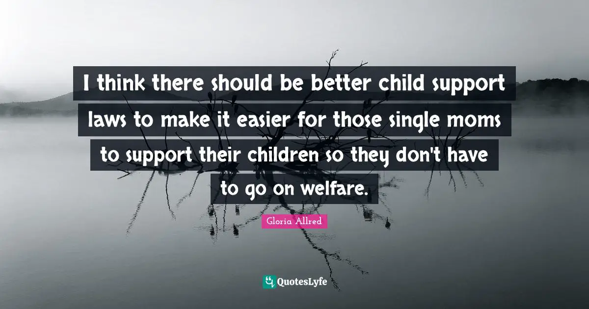 I think there should be better child support laws to make it easier for those single moms to support their children so they don't have to go on welfare.