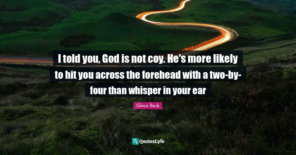 I told you, God is not coy. He's more likely to hit you across the forehead with a two-by-four than whisper in your ear