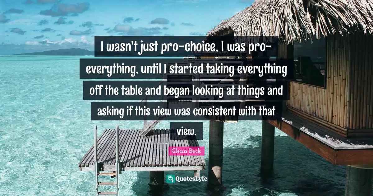 I wasn't just pro-choice, I was pro-everything, until I started taking everything off the table and began looking at things and asking if this view was consistent with that view.