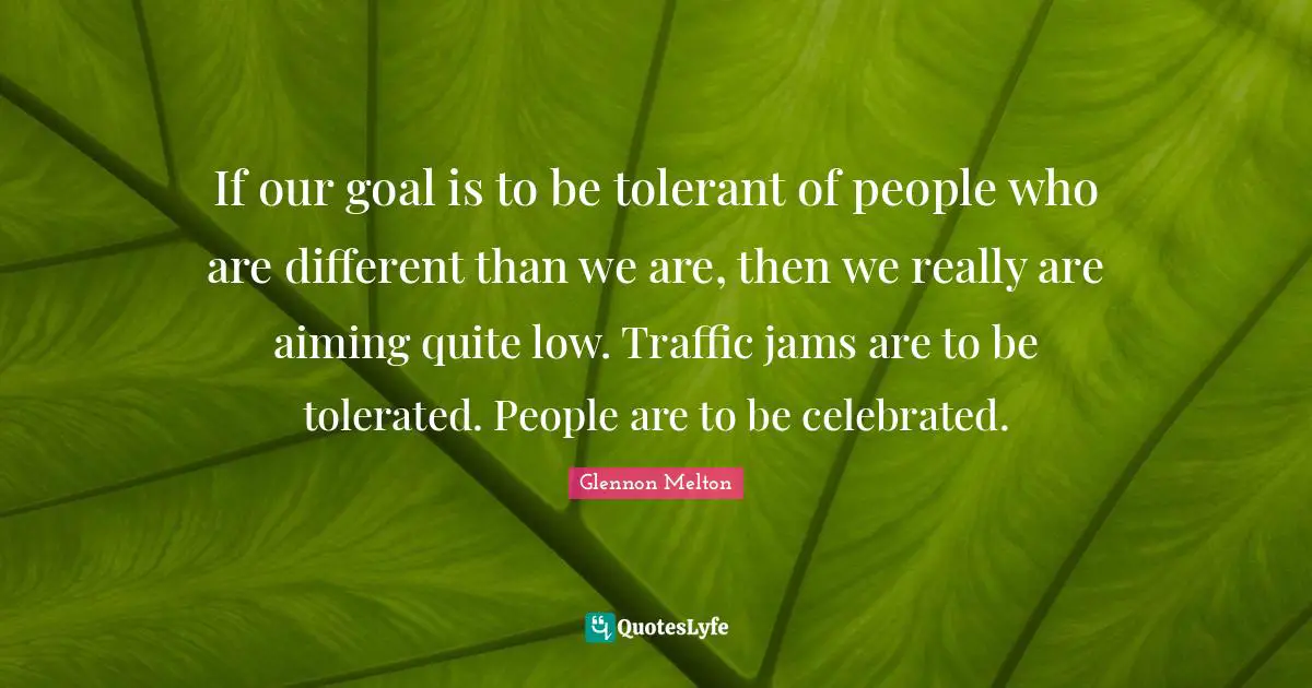 Glennon Melton Quotes: "If our goal is to be tolerant of people who are different than we are, then we really are aiming quite low. Traffic jams are to be tolerated. People are to be celebrated."