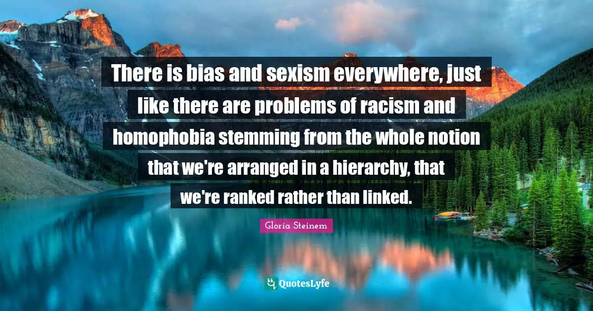 There is bias and sexism everywhere, just like there are problems of racism and homophobia stemming from the whole notion that we're arranged in a hierarchy, that we're ranked rather than linked.