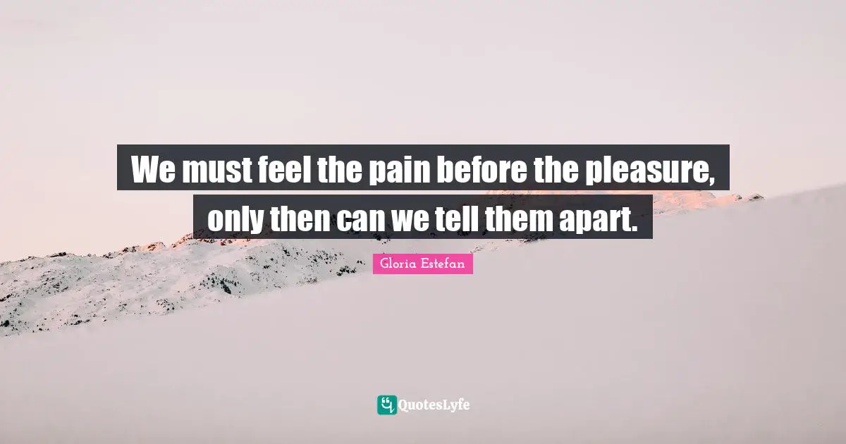 Gloria Estefan Quotes: "We must feel the pain before the pleasure, only then can we tell them apart."