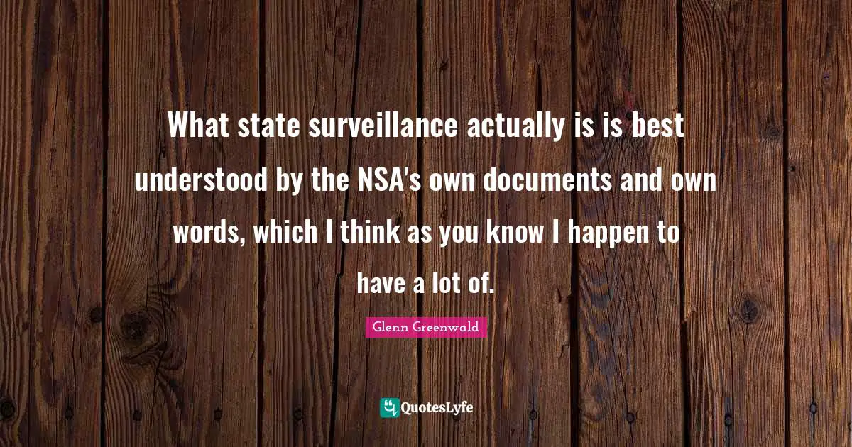 What state surveillance actually is is best understood by the NSA's own documents and own words, which I think as you know I happen to have a lot of.