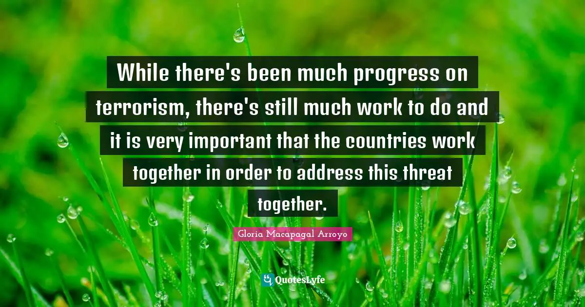 While there's been much progress on terrorism, there's still much work to do and it is very important that the countries work together in order to address this threat together.