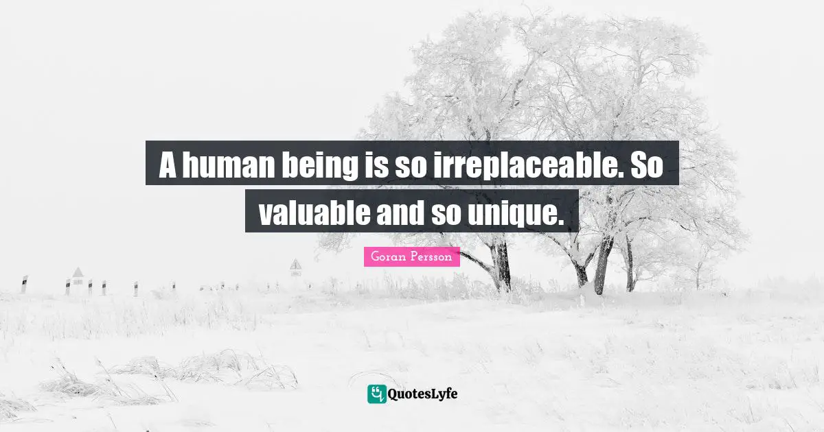 Irreplaceable Quotes: "A human being is so irreplaceable. So valuable and so unique."