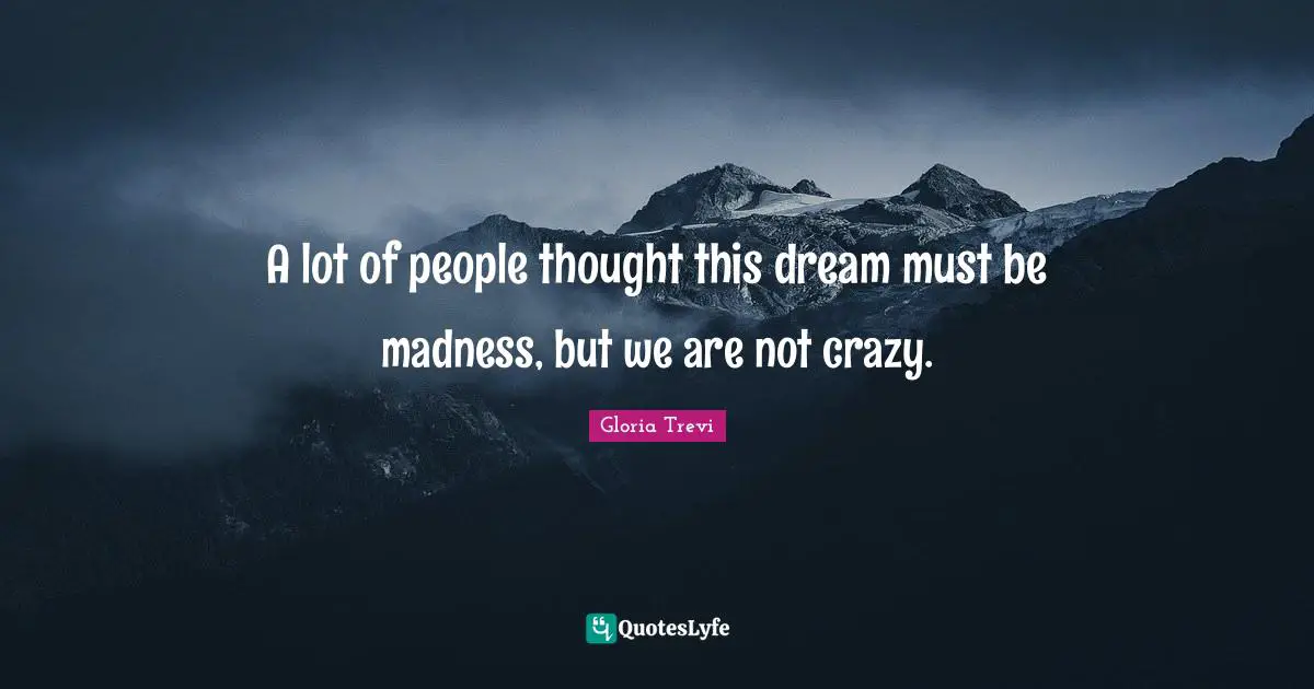 A lot of people thought this dream must be madness, but we are not crazy.