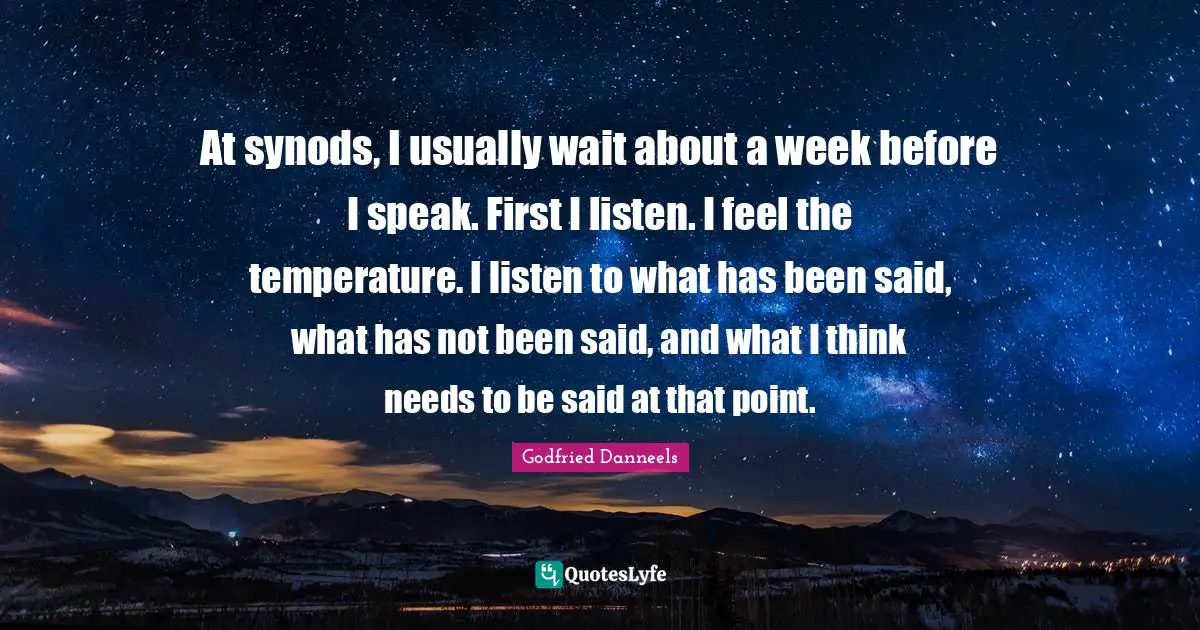 At synods, I usually wait about a week before I speak. First I listen. I feel the temperature. I listen to what has been said, what has not been said, and what I think needs to be said at that point.